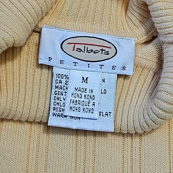 Vtg Talbots Petites Sweater Size Medium Butter Yellow Turtleneck Ribbed Knit Y2K - Picture 4 of 5